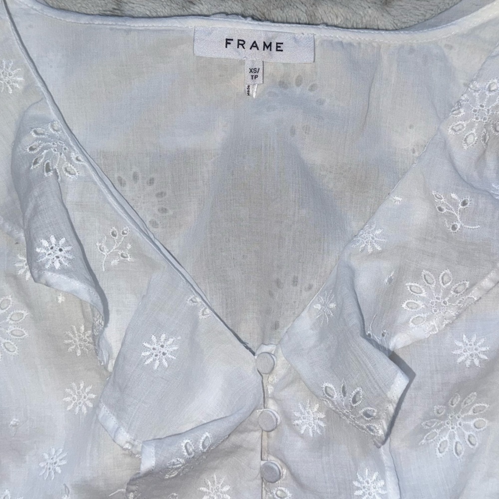 FRAME Ruffle-Front Eyelet Top Size XS - Picture 7 of 16